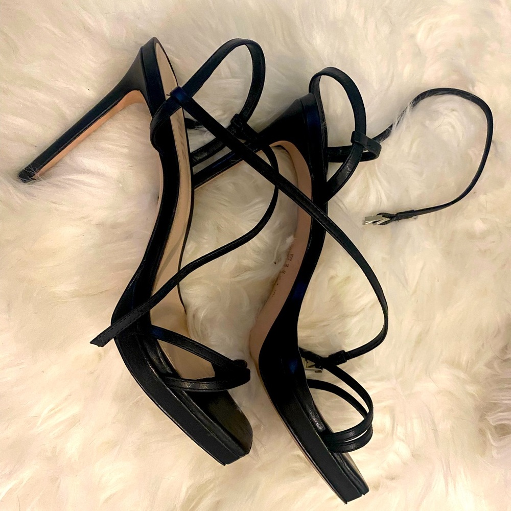 Schutz Black leather ankle wrap platform heels